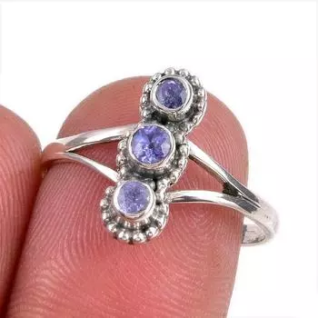 Natural Tanzanite Gemstone 925 Solid Sterling Silver Jewelry Ring Size 8 P4N00