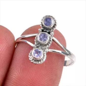 Natural Tanzanite Gemstone 925 Solid Sterling Silver Jewelry Ring Size 8 W4g66
