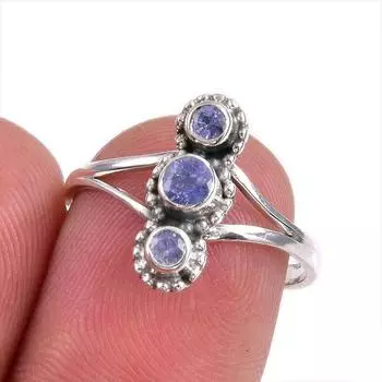 Natural Tanzanite Gemstone 925 Solid Sterling Silver Jewelry Ring Size 7 n7e92