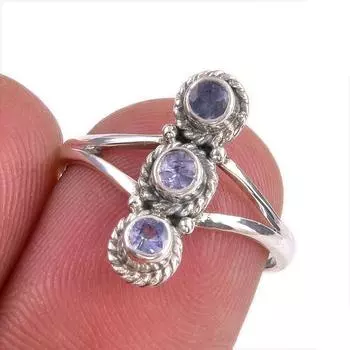 Natural Tanzanite Gemstone 925 Solid Sterling Silver Jewelry Ring Size 6 a4C07