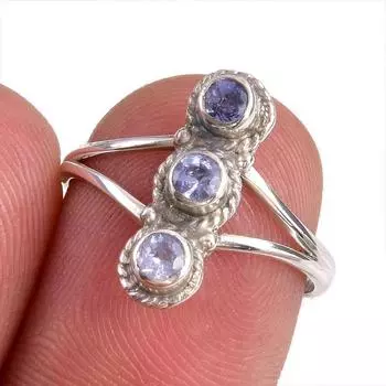 Natural Tanzanite Gemstone 925 Solid Sterling Silver Jewelry Ring Size 7 Q3P59
