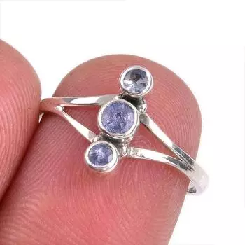 Natural Tanzanite Gemstone 925 Solid Sterling Silver Jewelry Ring Size 7 e4Y39
