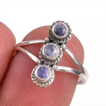 Natural Tanzanite Gemstone 925 Solid Sterling Silver Jewelry Ring Size 7 B5q88