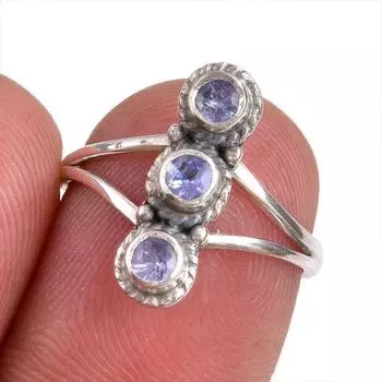 Natural Tanzanite Gemstone 925 Solid Sterling Silver Jewelry Ring Size 5.5 f6o62