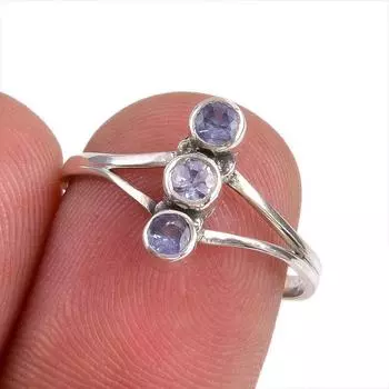 Natural Tanzanite Gemstone 925 Solid Sterling Silver Jewelry Ring Size 7 v0r48