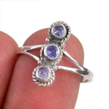 Natural Tanzanite Gemstone 925 Solid Sterling Silver Jewelry Ring Size 7 H2m92