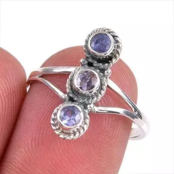Natural Tanzanite Gemstone 925 Solid Sterling Silver Jewelry Ring Size 7.5 h3e45