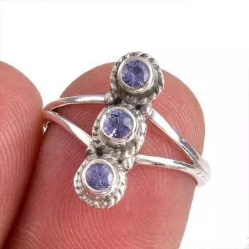 Natural Tanzanite Gemstone 925 Solid Sterling Silver Jewelry Ring Size 6 B7l93