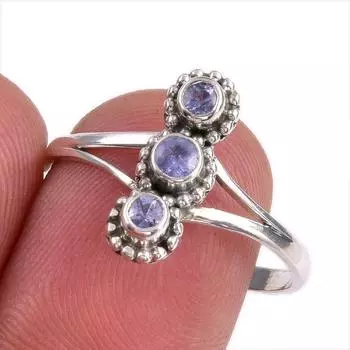 Natural Tanzanite Gemstone 925 Solid Sterling Silver Jewelry Ring Size 9 b5F24