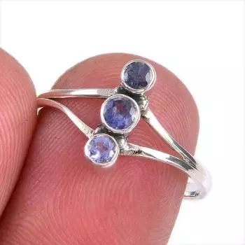 Natural Tanzanite Gemstone 925 Solid Sterling Silver Jewelry Ring Size 7.5 s5W88