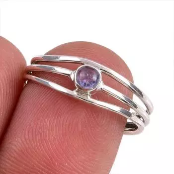 Natural Tanzanite Gemstone 925 Solid Sterling Silver Jewelry Ring Size 7.5 i5Z61