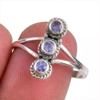 Natural Tanzanite Gemstone 925 Solid Sterling Silver Jewelry Ring Size 9 W3i06