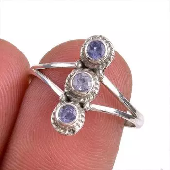 Natural Tanzanite Gemstone 925 Solid Sterling Silver Jewelry Ring Size 8 Z5V75