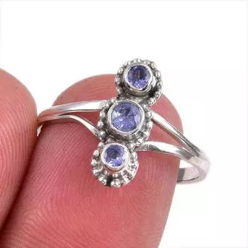 Natural Tanzanite Gemstone 925 Solid Sterling Silver Jewelry Ring Size 8 p8N57