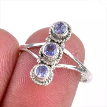 Natural Tanzanite Gemstone 925 Solid Sterling Silver Jewelry Ring Size 8 K3t61