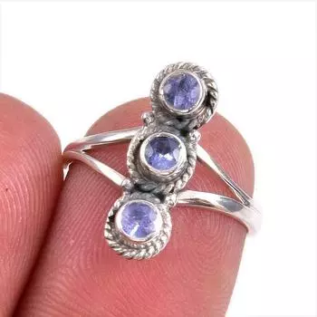 Natural Tanzanite Gemstone 925 Solid Sterling Silver Jewelry Ring Size 6 h4M59