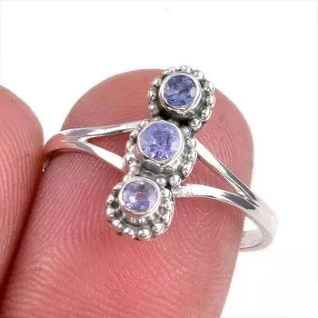 Natural Tanzanite Gemstone 925 Solid Sterling Silver Jewelry Ring Size 8 W6J32