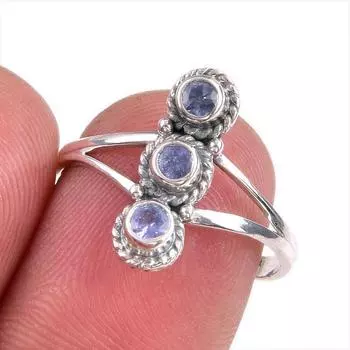 Natural Tanzanite Gemstone 925 Solid Sterling Silver Jewelry Ring Size 7.5 e9y72