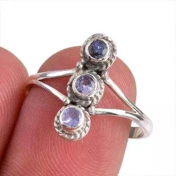 Natural Tanzanite Gemstone 925 Solid Sterling Silver Jewelry Ring Size 8 W8y11