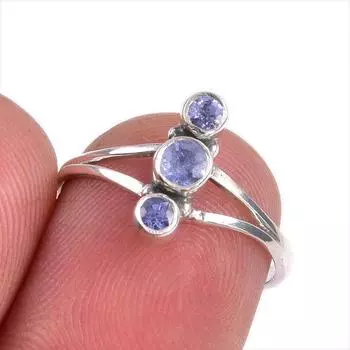 Natural Tanzanite Gemstone 925 Solid Sterling Silver Jewelry Ring Size 6 c0L55