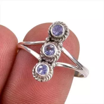 Natural Tanzanite Gemstone 925 Solid Sterling Silver Jewelry Ring Size 9 s0K71