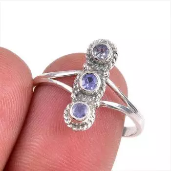 Natural Tanzanite Gemstone 925 Solid Sterling Silver Jewelry Ring Size 9 U6G67