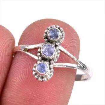 Natural Tanzanite Gemstone 925 Solid Sterling Silver Jewelry Ring Size 9 h7I63