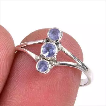 Natural Tanzanite Gemstone 925 Solid Sterling Silver Jewelry Ring Size 8 S9N49