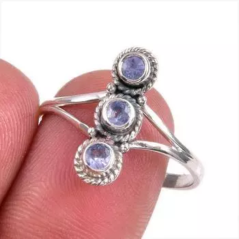 Natural Tanzanite Gemstone 925 Solid Sterling Silver Jewelry Ring Size 10 q1D76