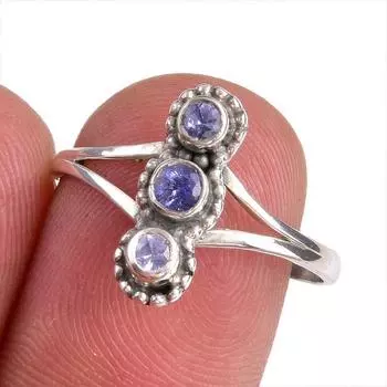 Natural Tanzanite Gemstone 925 Solid Sterling Silver Jewelry Ring Size 8 z9U06
