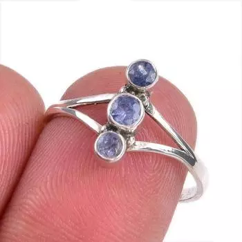Natural Tanzanite Gemstone 925 Solid Sterling Silver Jewelry Ring Size 8 h0g21