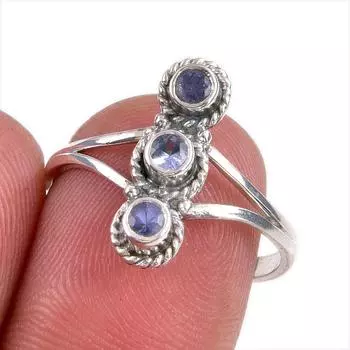 Natural Tanzanite Gemstone 925 Solid Sterling Silver Jewelry Ring Size 8 y8y69