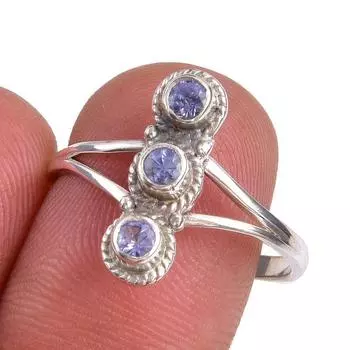 Natural Tanzanite Gemstone 925 Solid Sterling Silver Jewelry Ring Size 8 f6y89