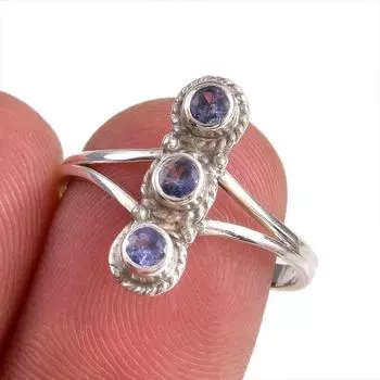 Natural Tanzanite Gemstone 925 Solid Sterling Silver Jewelry Ring Size 8 e6A92