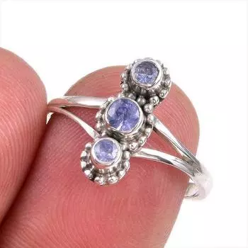 Natural Tanzanite Gemstone 925 Solid Sterling Silver Jewelry Ring Size 8 R8N76
