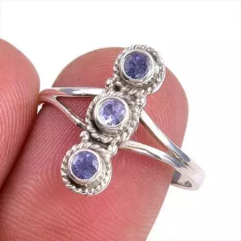 Natural Tanzanite Gemstone 925 Solid Sterling Silver Jewelry Ring Size 9 P9k85