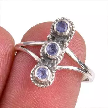 Natural Tanzanite Gemstone 925 Solid Sterling Silver Jewelry Ring Size 7.5 N5O21