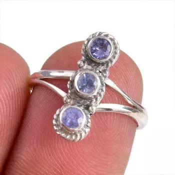 Natural Tanzanite Gemstone 925 Solid Sterling Silver Jewelry Ring Size 6 k4B88