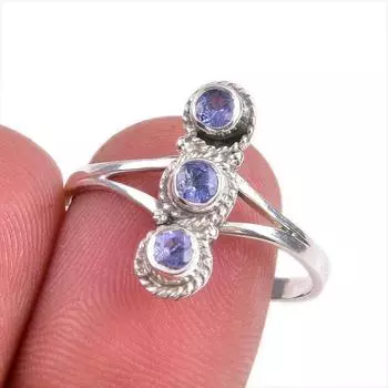 Natural Tanzanite Gemstone 925 Solid Sterling Silver Jewelry Ring Size 9.5 V9b56