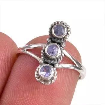 Natural Tanzanite Gemstone 925 Solid Sterling Silver Jewelry Ring Size 6 O9K29