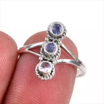 Natural Tanzanite Gemstone 925 Solid Sterling Silver Jewelry Ring Size 7 N2B26