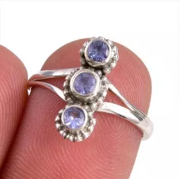 Natural Tanzanite Gemstone 925 Solid Sterling Silver Jewelry Ring Size 6 o5O96