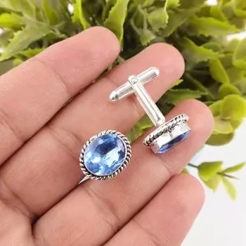 Natural Tanzanite Gemstone 925 Sterling Silver Jewelry Handmade Cufflinks 0.6 CL-1-6