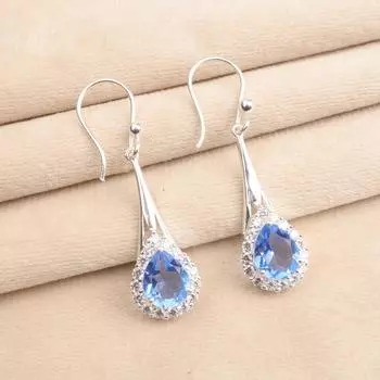 Natural Tanzanite Gemstone 925 Sterling Silver Jewelry Zircon Earrings 1.86 CZE-7-8