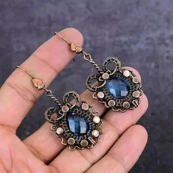 Серьги из натурального кварца танзанита с медной проволокой 2,64 дюйма V7B44