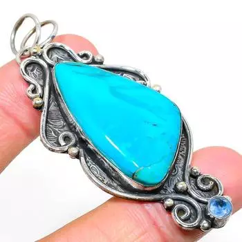 Natural Tibetan Turquoise,Blue Topaz 925 Sterling Silver Pendant 2.92 o8f43