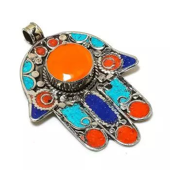 Natural Tibetan Turquoise, Coral Gemstone Handmade Jewelry Pendant 2.88 V7v94