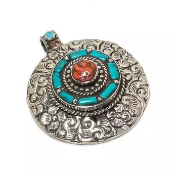 Natural Tibetan Turquoise, Coral Gemstone Handmade Jewelry Pendant 2.56 n7w22