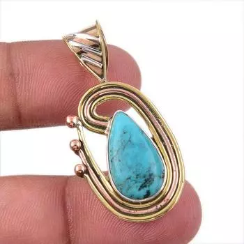 Natural Tibetan Turquoise Gemstone 925 Solid Silver Two Tone Pendant 1.50 Q1e10