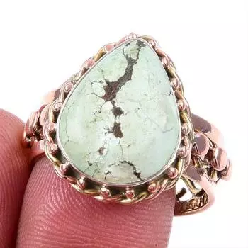 Natural Tibetan Turquoise Gemstone 925 Solid Silver Two Tone Ring Size 10US y2s58